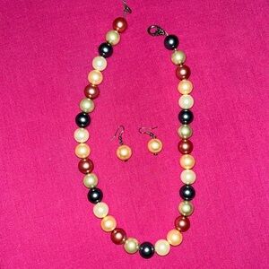Handmade large beaded necklace and earrings set